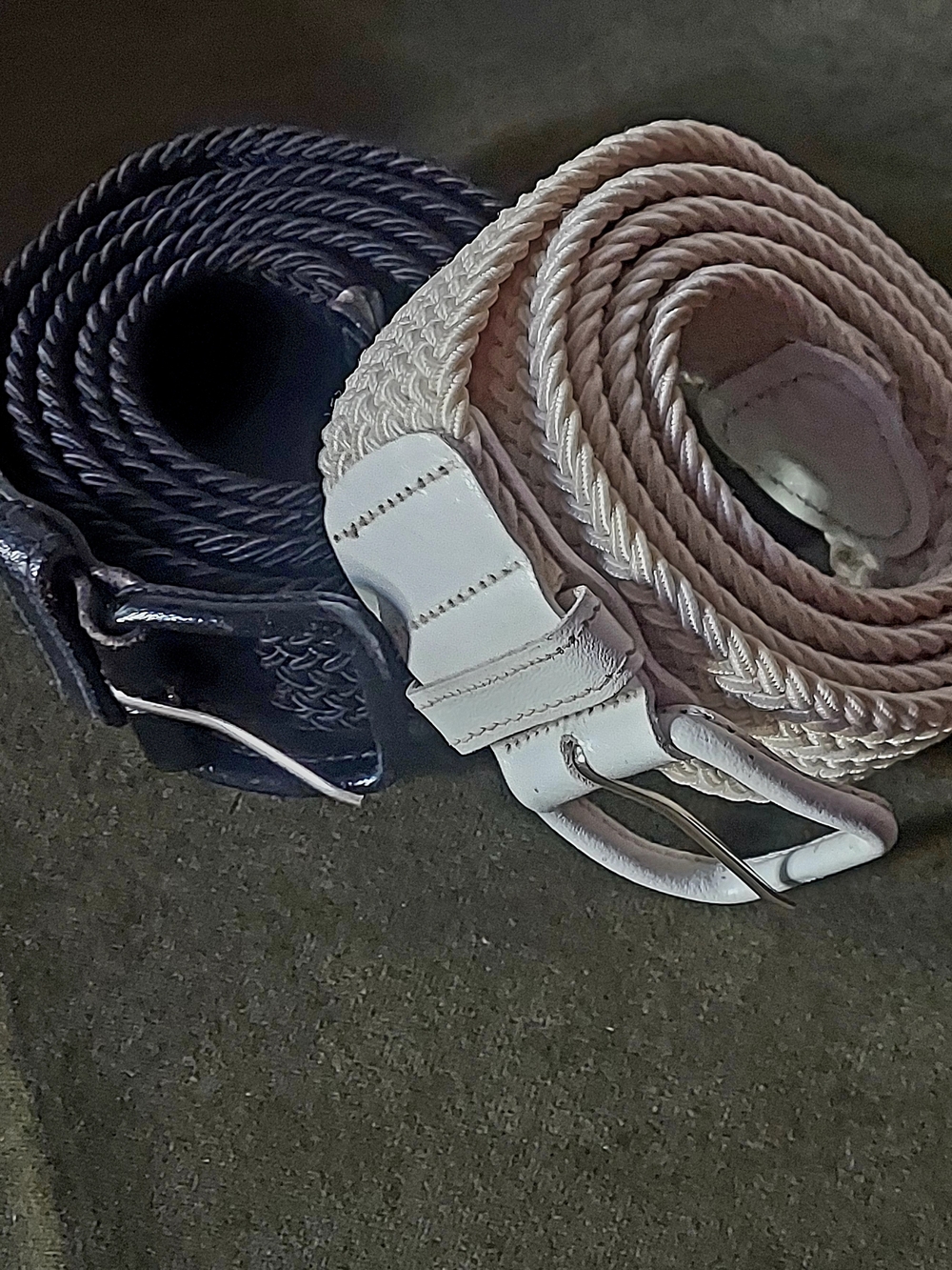 Lot Of 2 Vintage Men's Woven Stretch Belts - Black & Off-White